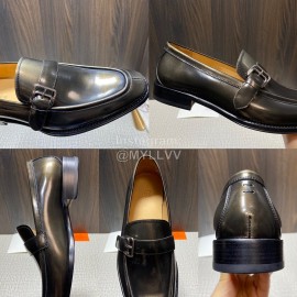 Hermes Belt Buckle Shape Leather Loafers For Men