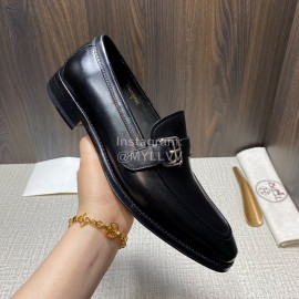 Hermes Belt Buckle Shape Leather Loafers For Men Black