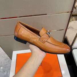 Hermes Soft Cowhide Casual Loafers For Men Brown