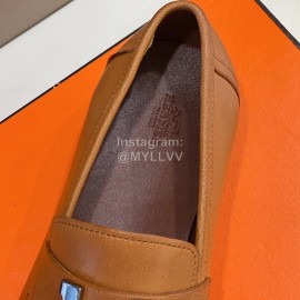 Hermes Soft Cowhide Casual Loafers For Men Brown