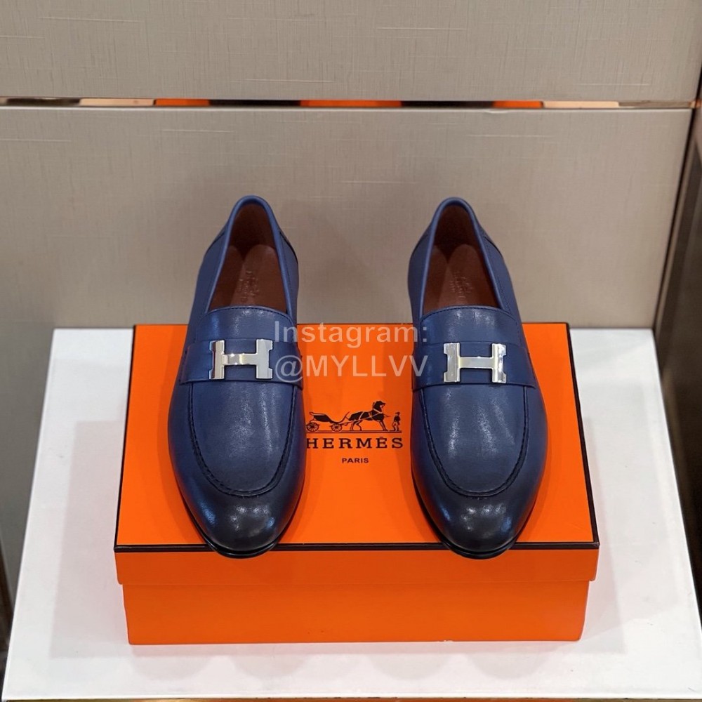 Hermes Soft Cowhide Casual Loafers For Men Blue