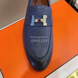 Hermes Soft Cowhide Casual Loafers For Men Blue