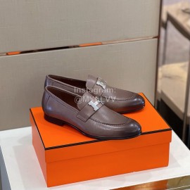 Hermes Soft Cowhide Casual Loafers For Men Coffee