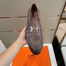 Hermes Soft Cowhide Casual Loafers For Men Coffee