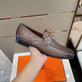Hermes Soft Cowhide Casual Loafers For Men Coffee