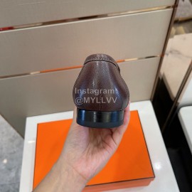 Hermes Soft Cowhide Casual Loafers For Men Coffee