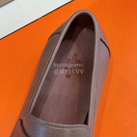 Hermes Soft Cowhide Casual Loafers For Men Coffee