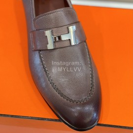 Hermes Soft Cowhide Casual Loafers For Men Coffee