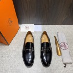 Hermes Vintage Black Cowhide Casual Loafers For Men 