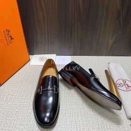 Hermes Vintage Black Cowhide Casual Loafers For Men 