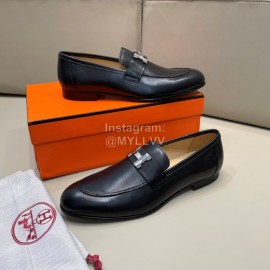 Hermes Black Cowhide Business Loafers For Men 
