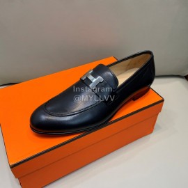 Hermes Black Cowhide Business Loafers For Men 