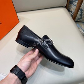 Hermes Black Cowhide Business Loafers For Men 