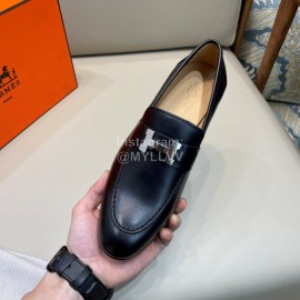 Hermes Black Cowhide Business Loafers For Men 