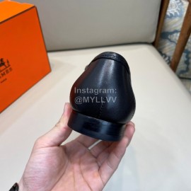 Hermes Black Cowhide Business Loafers For Men 