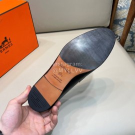 Hermes Black Cowhide Business Loafers For Men 