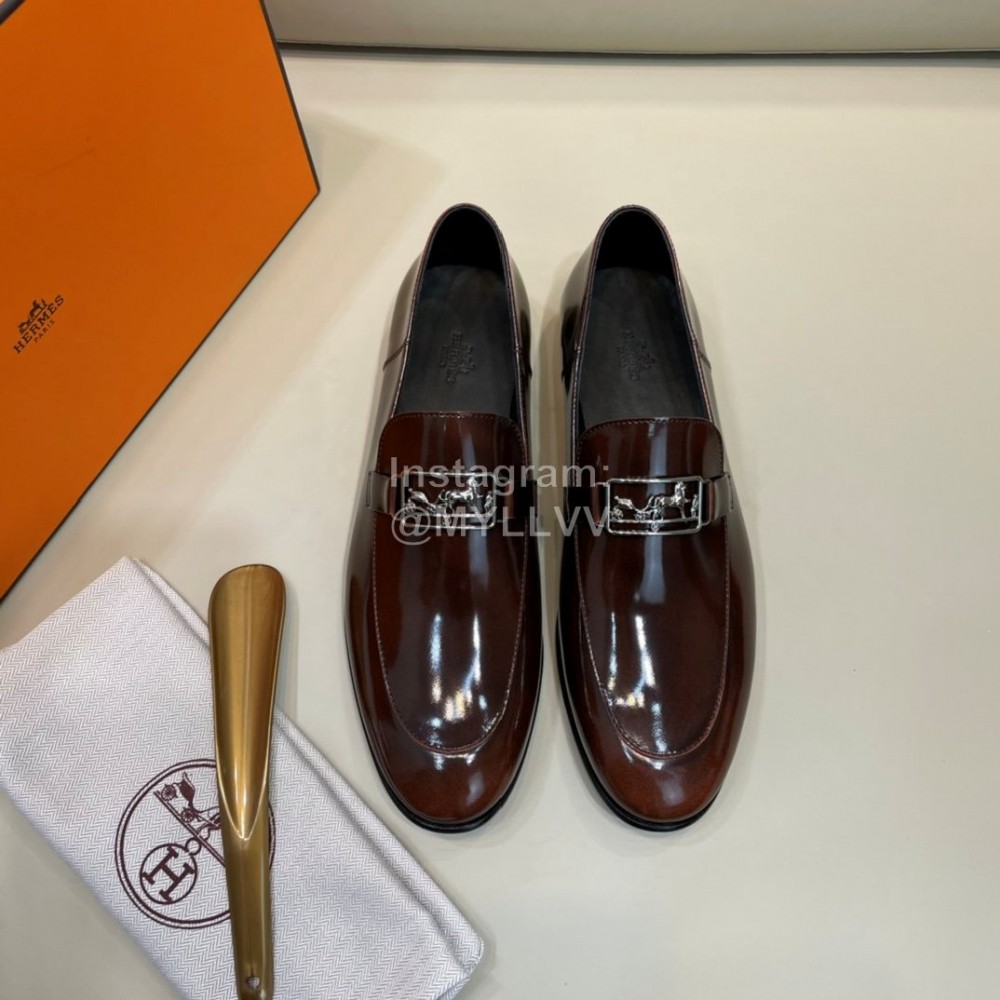 Hermes Cowhide Business Loafers For Men Brown