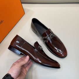 Hermes Cowhide Business Loafers For Men Brown