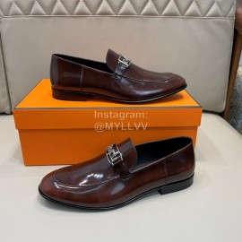 Hermes Cowhide Business Loafers For Men Brown
