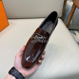 Hermes Cowhide Business Loafers For Men Brown