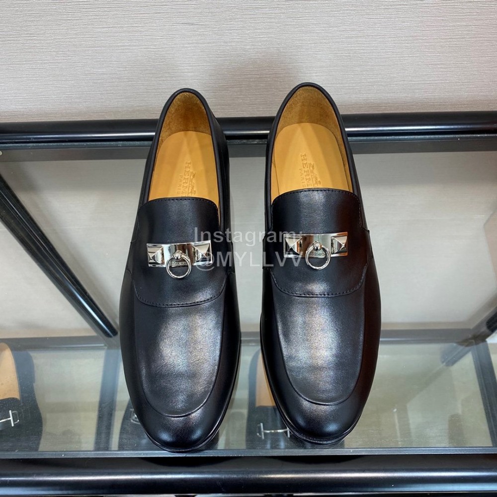 Hermes Calf Leather Business Loafers For Men Black