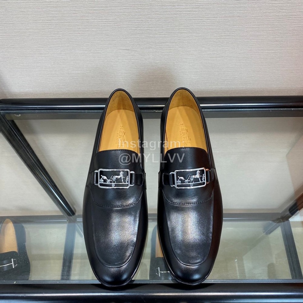 Hermes Black Calf Leather Business Loafers For Men 