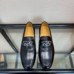 Hermes Black Calf Leather Business Loafers For Men 