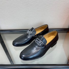 Hermes Black Calf Leather Business Loafers For Men 