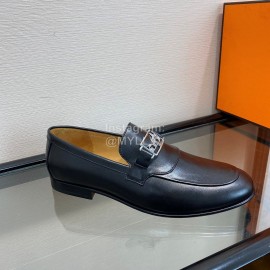 Hermes Black Calf Leather Business Loafers For Men 