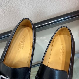Hermes Black Calf Leather Business Loafers For Men 