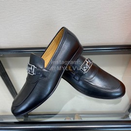 Hermes Black Calf Leather Business Loafers For Men 