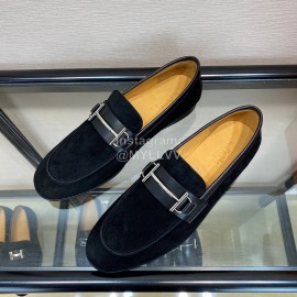 Hermes Velvet Calf Leather Business Loafers For Men Black