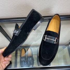 Hermes Velvet Calf Leather Business Loafers For Men Black
