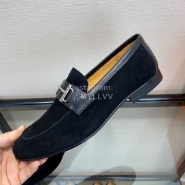 Hermes Velvet Calf Leather Business Loafers For Men Black