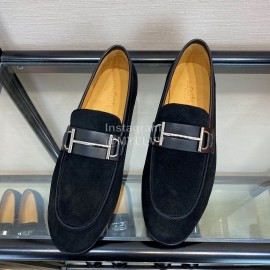 Hermes Velvet Calf Leather Business Loafers For Men Black