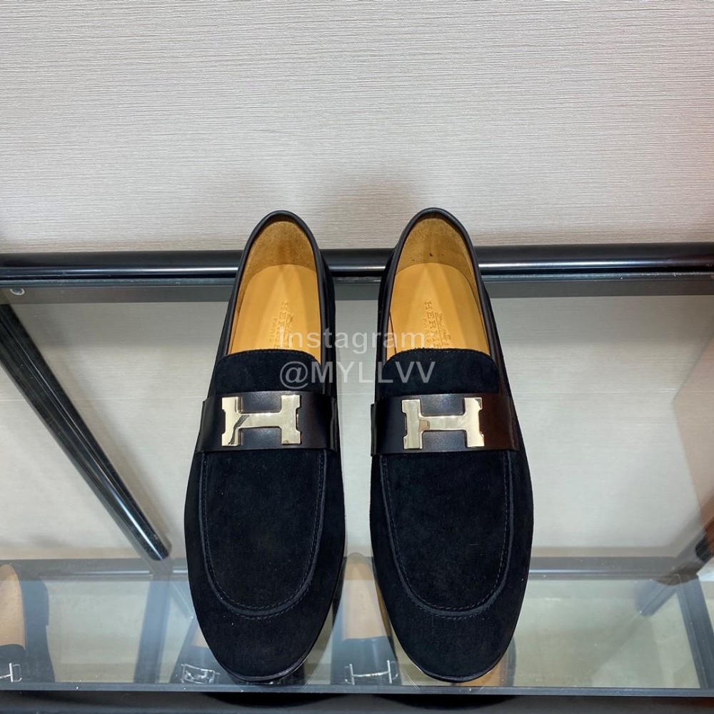 Hermes Black Velvet Calf Leather Business Loafers For Men 