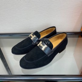 Hermes Black Velvet Calf Leather Business Loafers For Men 