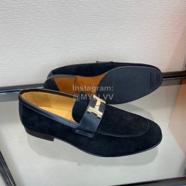 Hermes Black Velvet Calf Leather Business Loafers For Men 
