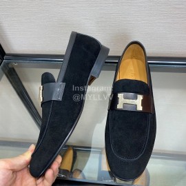 Hermes Black Velvet Calf Leather Business Loafers For Men 