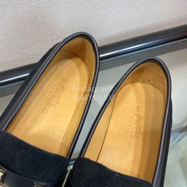 Hermes Black Velvet Calf Leather Business Loafers For Men 