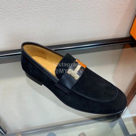 Hermes Black Velvet Calf Leather Business Loafers For Men 