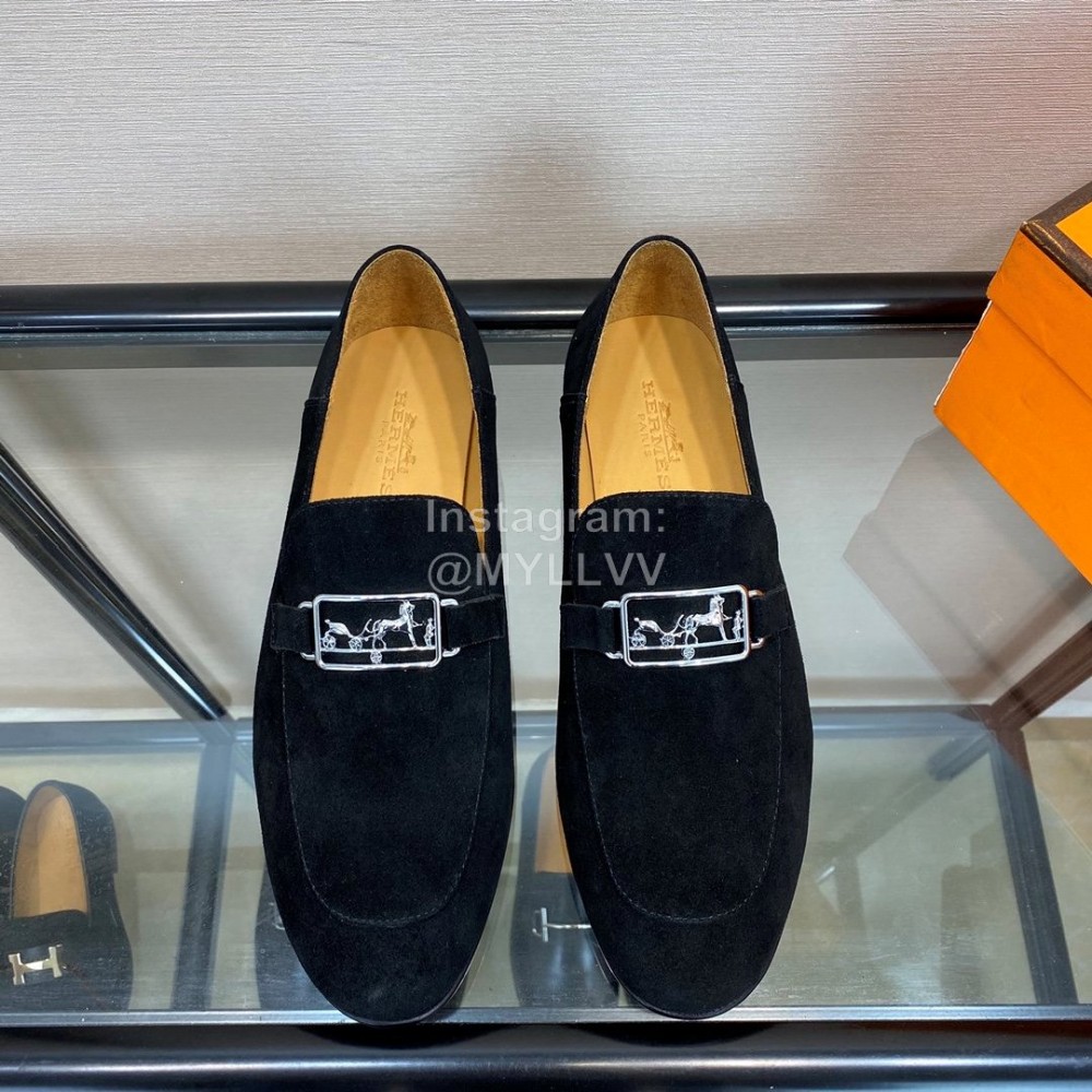 Hermes Velvet Calf Leather Business Loafers For Men 