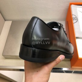 Hermes Calf Leather Lace Up Business Shoes For Men Coffee