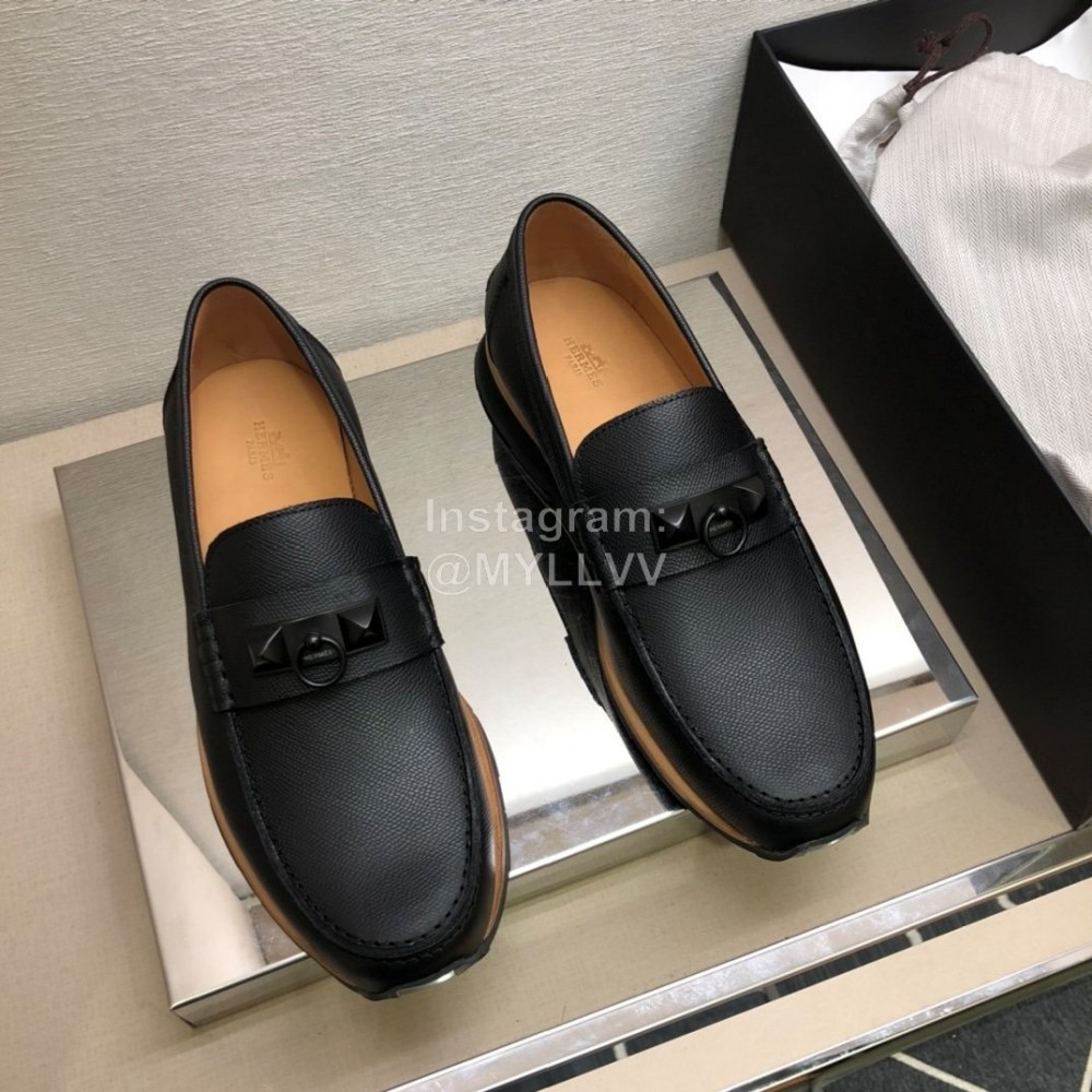 Hermes Classic Calf Leather Business Shoes For Men Black