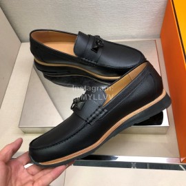 Hermes Classic Calf Leather Business Shoes For Men Black