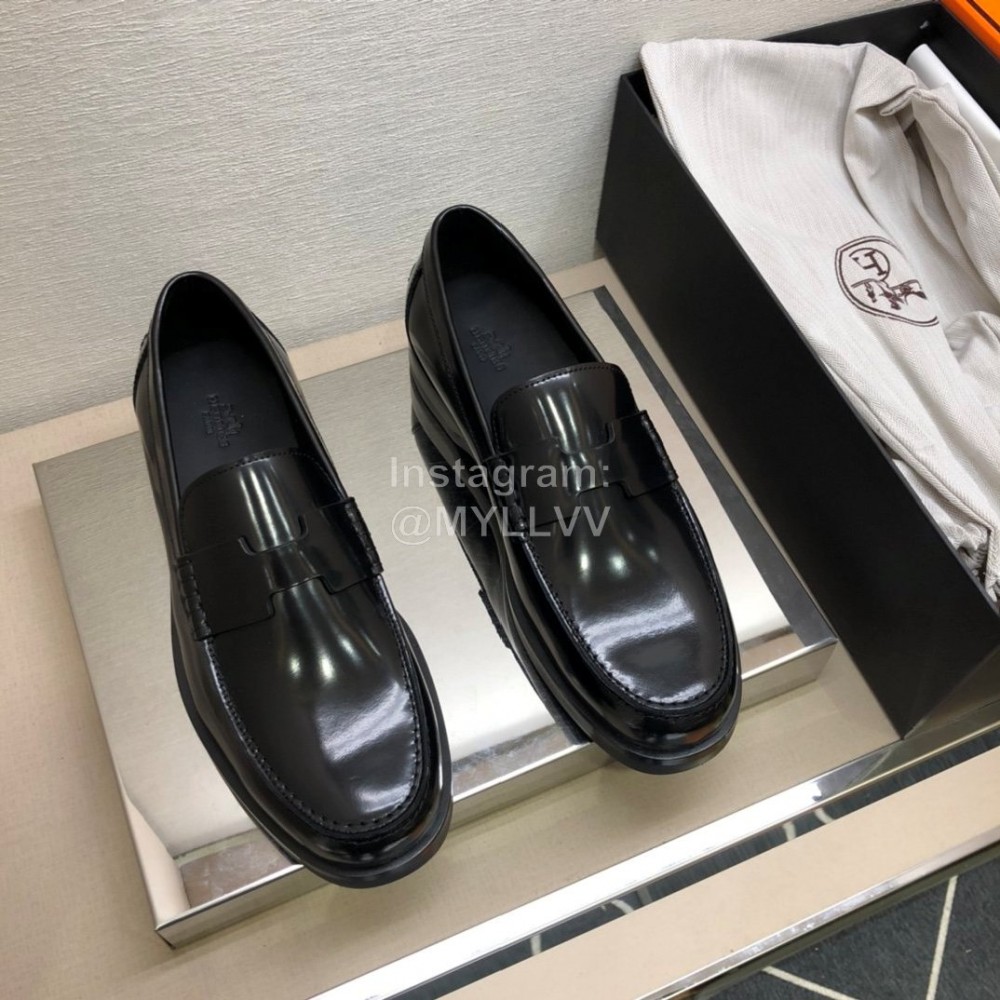 Hermes Calf Leather Business Shoes Black For Men