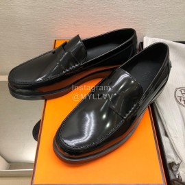 Hermes Calf Leather Business Shoes Black For Men