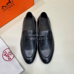 Hermes Black Calf Leather H Buckle Business Shoes For Men
