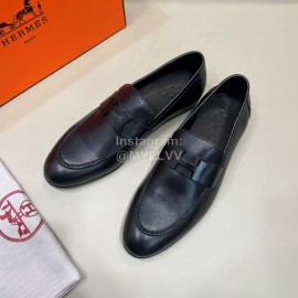 Hermes Black Calf Leather H Buckle Business Shoes For Men