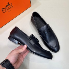 Hermes Black Calf Leather H Buckle Business Shoes For Men